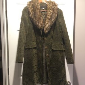 Olive Coat with Faux Fur Collar
